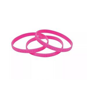24 Pink Ribbon Thin Silicone Bracelets Breast Cancer Awareness 1/4-inch Bands